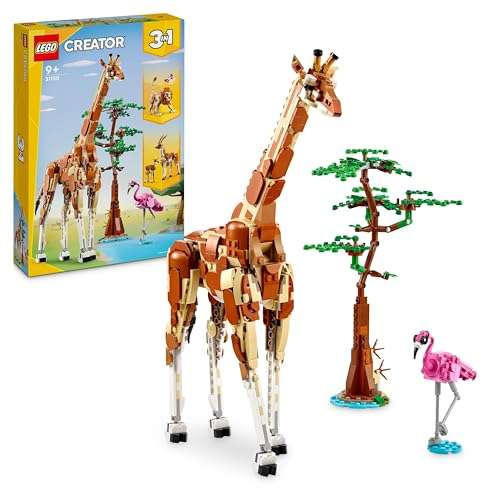 LEGO Creator 3in1 Wild Safari Animals, Giraffe Toy to Gazelle Figures to Lion Model, Set for Kids, Includes Flamingo and Butterfly - 31150