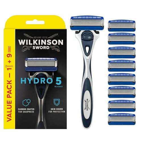 WILKINSON SWORD - Hydro 5 Razor & Blades For Men | Pack of 9 Razor Blade Refills and Handle | Hydrating Gel & Precision Trimmer - £11.97 S&S