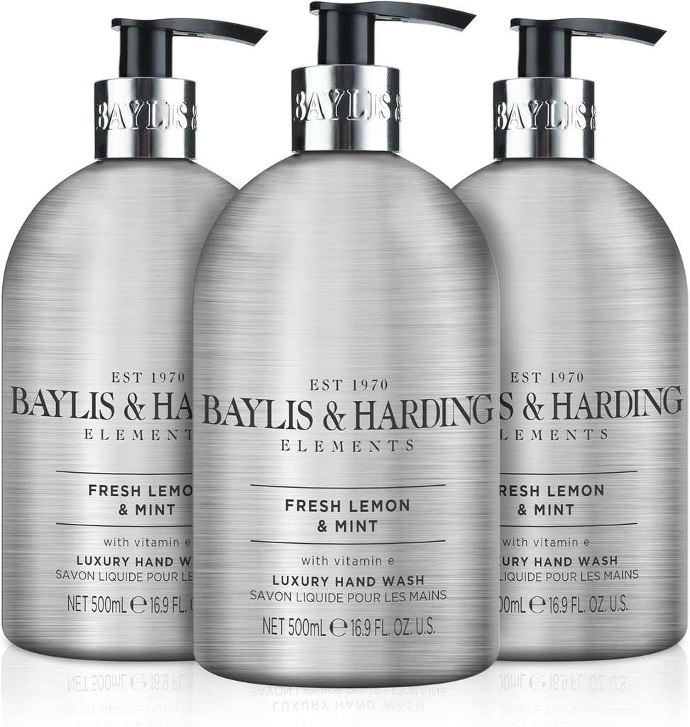 Baylis & Harding Elements Lemon & Mint Luxury Hand Wash, 500 ml (Pack of 3) - Vegan Friendly - £2.85 / £2.55 S&S