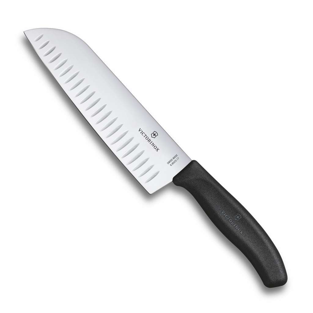 Victorinox 17 cm Swiss Classic Fluted Edge Santoku Knife in Blister Pack, Black Prime Exclusive Deal