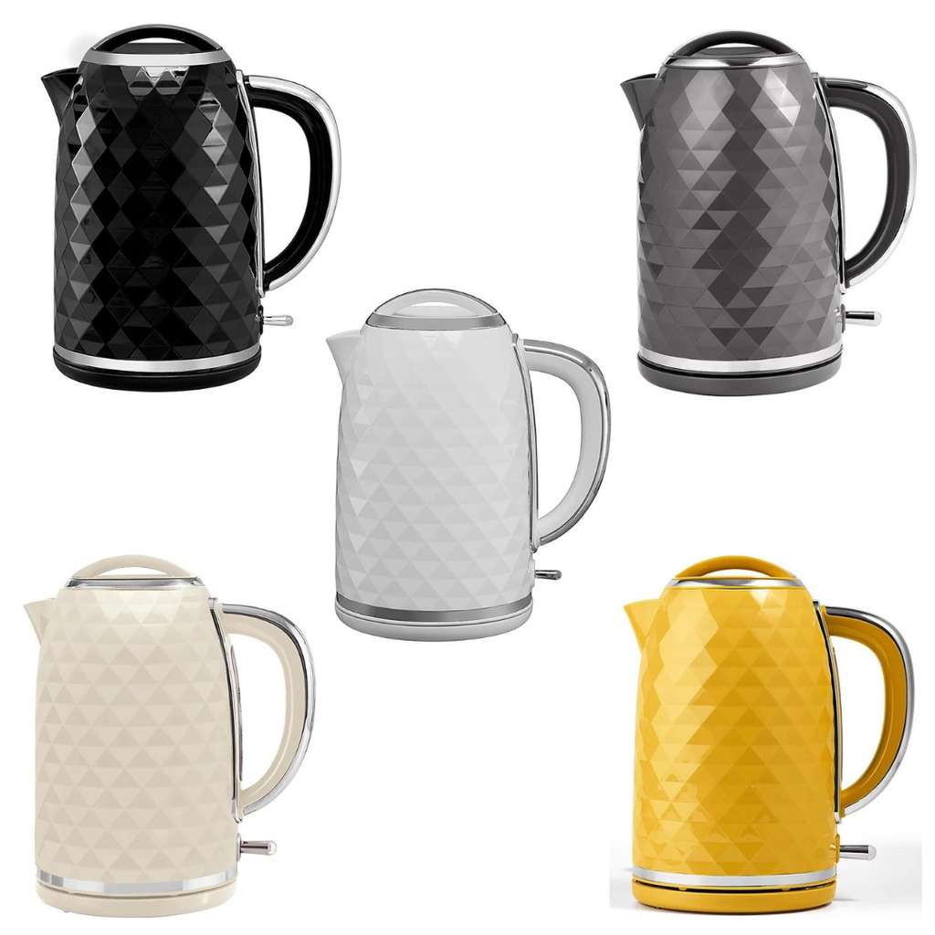 Diamond Textured 3000W Fast Boil 1.7L Kettle (Black / White / Grey / Cream / Yellow) - Free Click & Collect