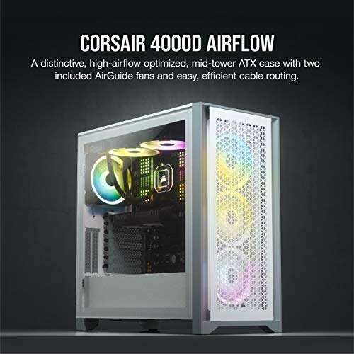 Corsair 4000D AIRFLOW White Tempered Glass Mid-Tower ATX Case Incl. 2x 120mm Fans