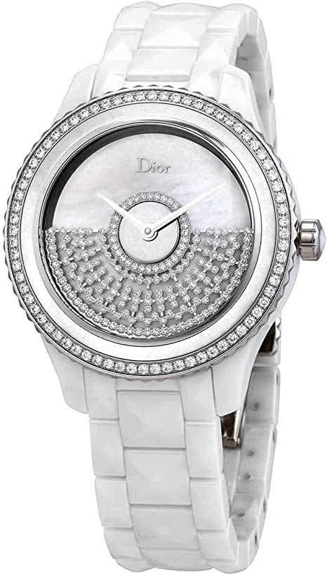 Haute Couture Diva Millionaire Dior GRAND BAL Set with Pavé Diamonds, White Ceramic Women's 38mm Automatic Watch CD124BE4C001