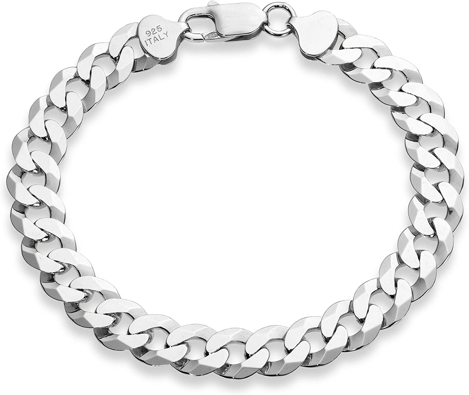 MiaBella Italian 9mm Solid Diamond Cut Cuban Chain Bracelet in Sterling Silver, 20.32 cm, 21.59 cm, 22.86 cm Men's Jewelry