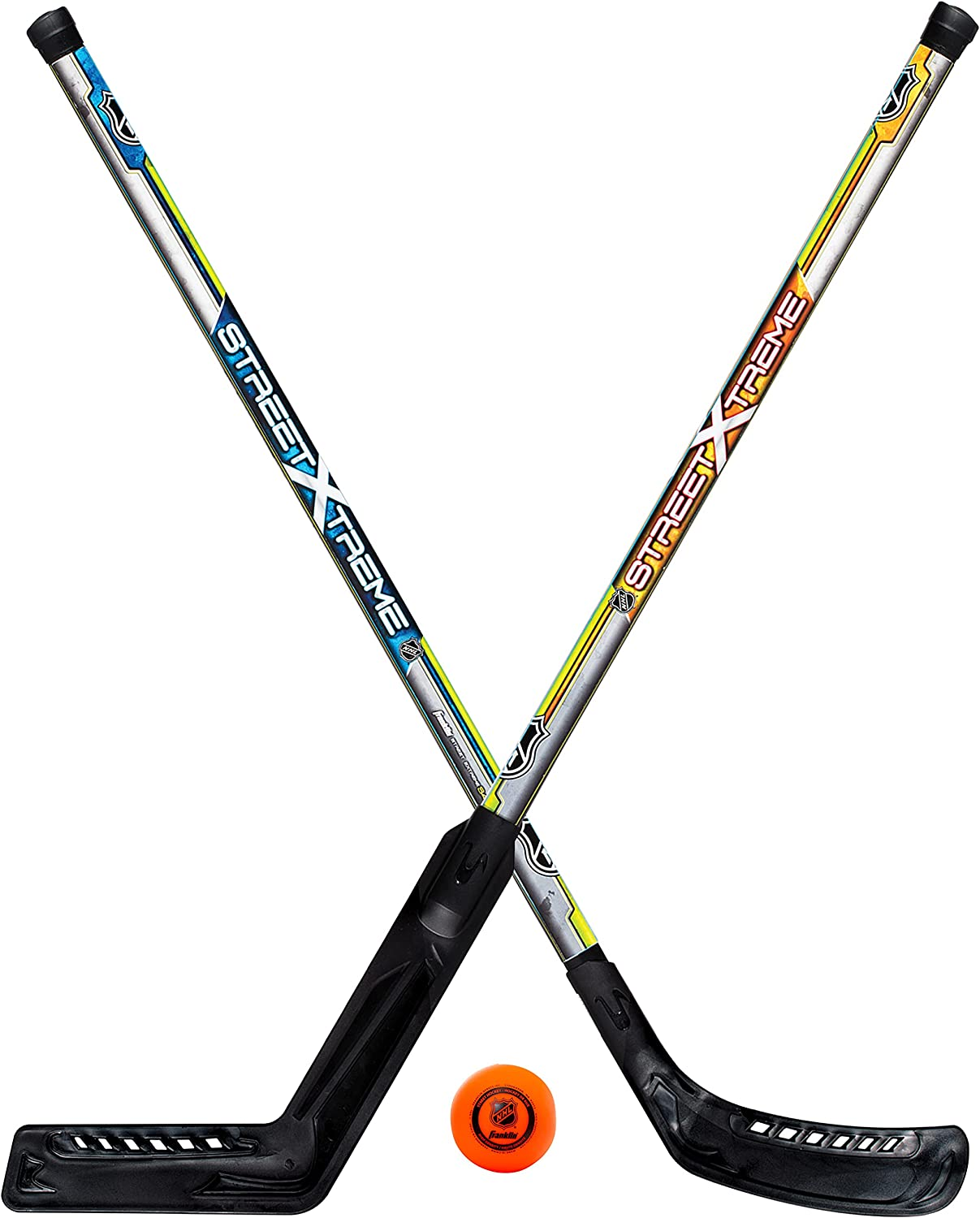 Franklin Sports NHL Kids Street Hockey Stick Set - Includes (2) Youth Street Hockey Sticks + (1) Outdoor Roller Hockey Ball - Perfect Hockey Starter Set for Kids