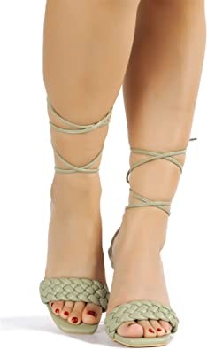 Cape Robbin Curved Sexy Braided Heels, Square Open Toe