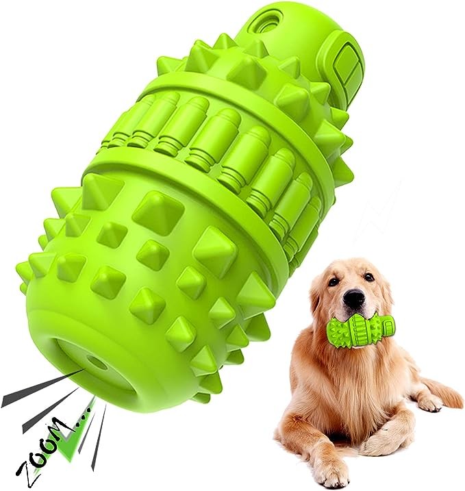 PIFFZEDO Dog Toy for Aggressive Chewer Large Medium Nearly Indestructible Super Chew Squeaky Birthday Toy Toothbrush Interactive Tough Durable Dog Toys Natural Rubber(Green,Large)