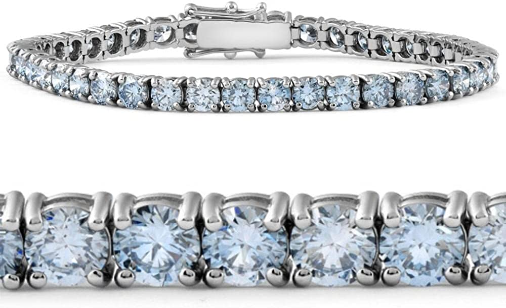 Certified 10 Carat Lab Grown Fancy Light Blue Diamond Tennis Bracelet Gold 17.78cm (VS)