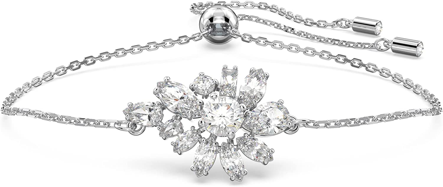 【Swarovski】Gema Bracelet, Flower, White, Rhodium Spray, M, Crystal, Rosemary, Metal, Crystal