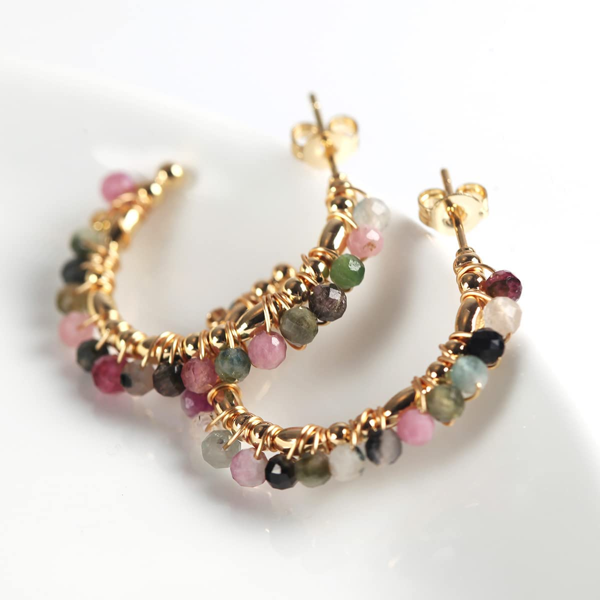 Women's and girls multicolour tourmaline earrings, 30 x 26 x 3 mm, zinc, chrome tourmaline