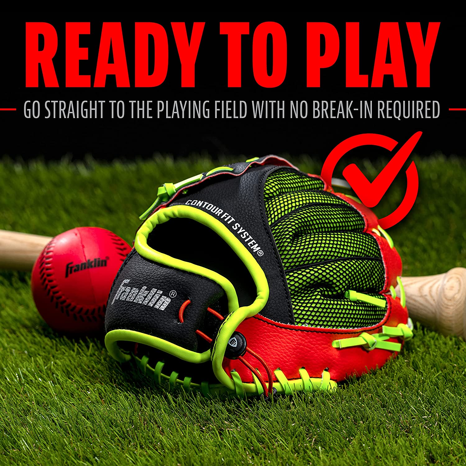Franklin Sports Teeball Glove - Left and Right Handed Youth Fielding Glove - Neo-Grip - Synthetic Leather Baseball Glove - 9.0 Inch - Ready To Play Glove with Ball