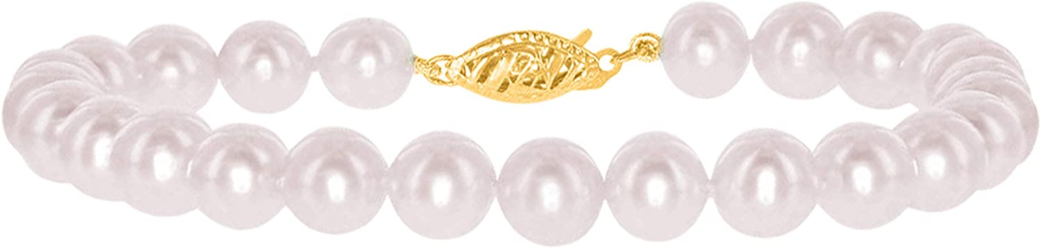 20.32cm Classic Hand Knotted Bracelet with AAA+ Akoya Cultured Pearls in 14K White Gold or Yellow Gold - Available in Pearl Size and Buckle Color