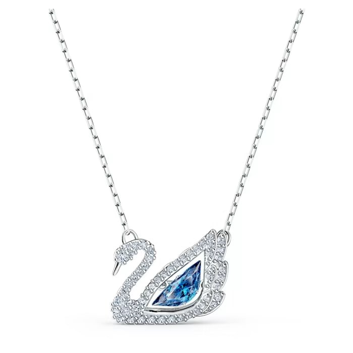 SWAROVSKI Dancing Swan Necklace Jewelry Collection, Rhodium Finish, Blue Crystals, Clear Crystals