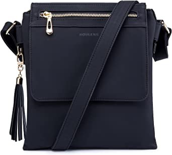 Roulens Women's Leather Crossbody Wallet Double Compartment Large Flap Lightweight Medium Crossbody Bag with Fringe