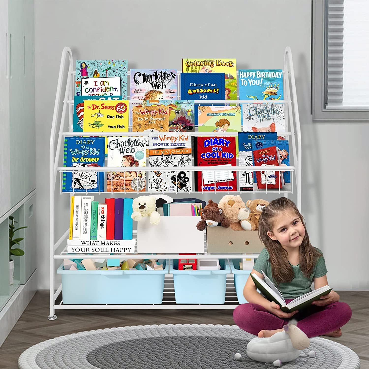 aboxoo Metal Kids Bookshelf Freestanding Bookcase Kids Room 32 Inch (Approx. 81.3 cm)